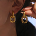 Gold Steel Two Tone Hollow Double U Link Drop Earrings view 2