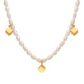 Baroque Freshwater Pearl Necklace Gold Cube Pendant Charms view 5