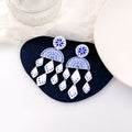 Blue White Porcelain Acrylic Geometric Chandelier Drop Earrings view 4