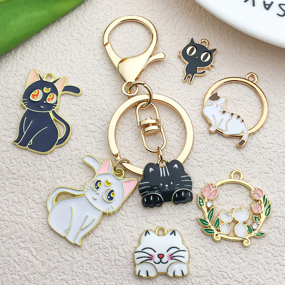 Enamel Zinc Alloy Cat Charm Pendant for DIY Keychain Bracelet and Earring Jewelry Making