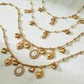 Gold Stainless Steel Charm Necklaces Heart Owl Round Medallion view 3