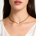 Gold Curb Chain Necklace Single Freshwater Pearl Accent view 3