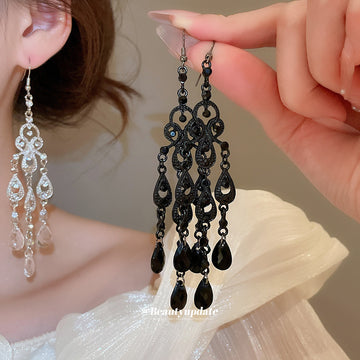 Filigree Teardrop Chandelier Hook Earrings in Two Tones
