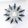 Crystal Sunburst Flower Brooch With Pearl Center for Jackets Scarves and Lapels view 3