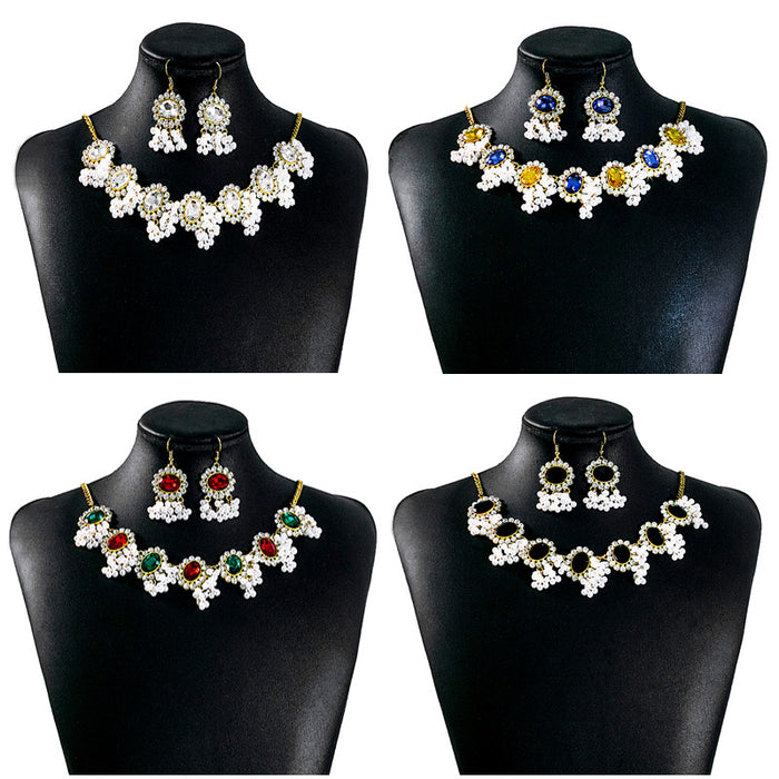 Ornate Floral Necklace and Earring Pearl Look Jewelry Sets
