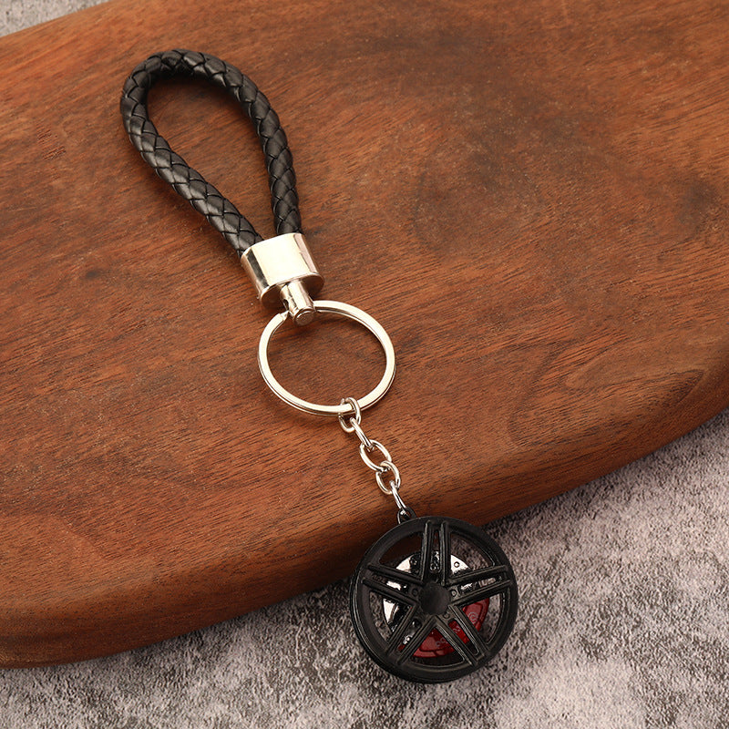 Car Wheel Rim Metal Keychain with Brake Disc Auto Enthusiast Pendant
