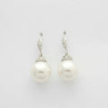 Silver Faux Pearl Drop Earrings with CZ Lever Backs view 3