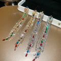 Multicolor Crystal Fringe Earrings With Polished Metal Tone Details view 3