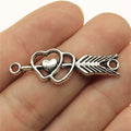 Antique Silver Double Heart and Arrow Connector Charm view 1