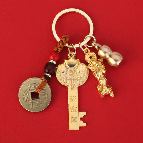 Golden Zodiac Dragon Style Alloy Keychain for Bags and Car Keys