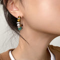 Multicolor Beaded Hoop Earrings with Turquoise and Brown Accents view 2