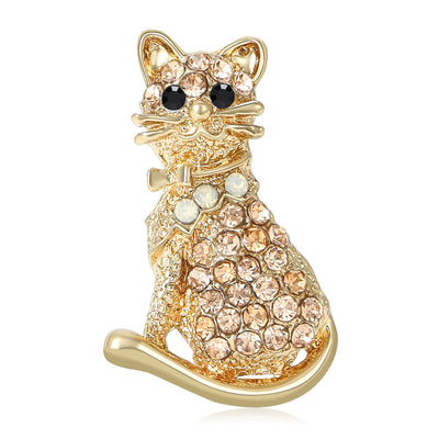 Crystal Cat Brooch front view on white background