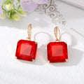 Gold Tone Square Faceted Crystal Hook Earrings in Five Colors view 4