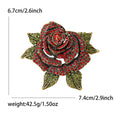 Antique Crystal Rose Brooch in Red or Deep Blue With Textured Leaves view 6