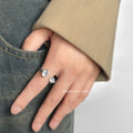 Silver Open Adjustable Dual Round CZ Stone Ring Band view 2