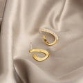 Gold Teardrop Open Hoop Earrings with Pave Crystal Edge view 4