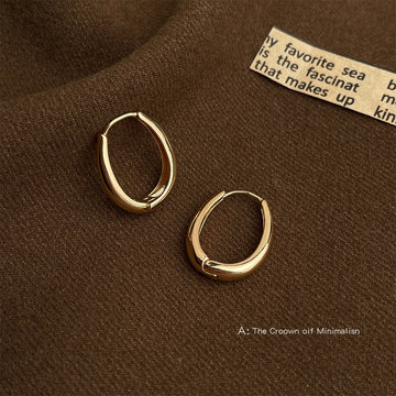 Gold Polished Oval Hinged Hoop Earrings Thick Front