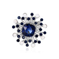 Blue Silver Tone Flower Geometric Crystal Metal Brooch Pin view 1