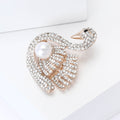 Crystal Swan Metal Brooch with Pearl Accent in Gold and Silver view 3