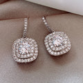White Gold Tone Cushion Double Halo Crystal Drop Earrings view 4