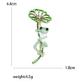 Green Frog Lotus Leaf Brooch Enamel Clear Stone Metal Pin Brooch view 4