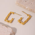 Bamboo Textured Square Hoop Stud Earrings Gold And Steel view 4