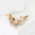 Gold Tone Whale Brooch With Shell Effect Body and Pearl view 4