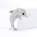 Crystal Dolphin Brooch with Pearl Accent in Two Metal Tones view 2