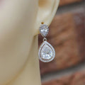 Double Pear Stone Silver Drop Earrings Metal Jewelry Design view 3