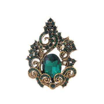 Aqua Gold Tone Flower Crystal Metal Brooch Pin for Jackets and Lapels