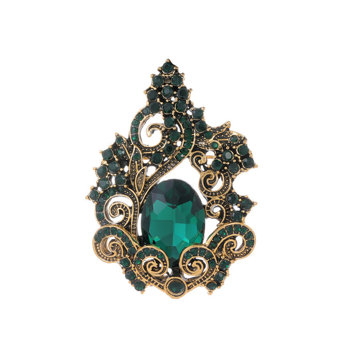 Aqua Gold Tone Flower Crystal Metal Brooch Pin for Jackets and Lapels