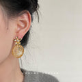 Gold Flower Pearl Stud Clear Resin Gold Foil Disc Drops view 2