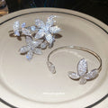 Silver Crystal Flower Vine Open Bangle Butterfly Cuff view 4