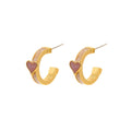 Pink Heart Gold Tone Open C Hoop Delicate Small Earrings view 5