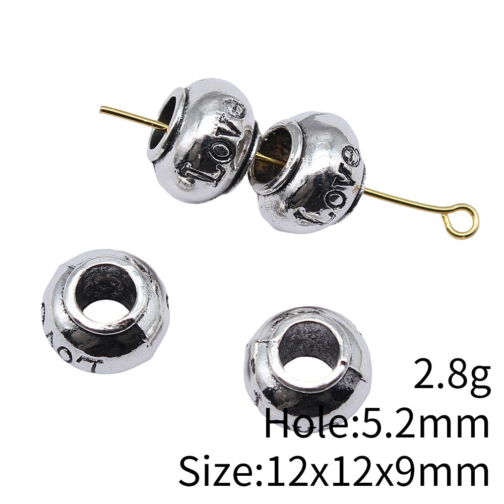 12x12x9mm 2.8g Antique Silver Zinc Alloy LOVE Large Hole Beads for DIY Bracelet Jewelry Making