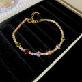 Gold Multicolor Zircon Flower Station Tennis Bracelet view 6