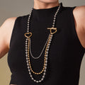 Multi Layer Ball Chain Heart Toggle Necklace Gold Steel Mix view 3