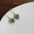 Gold-Tone Green Faceted Glass Heart Drop Hook Earrings view 4