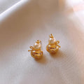 Gold Tone Gourd Stud Earrings with Pearl Look Tops view 4