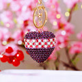 Pearl Band Crystal Heart Keychains in Eleven Plain Color Options view 8