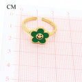 Gold Tone Enamel Smiling Flower Adjustable Open Rings in Seven Colors view 2