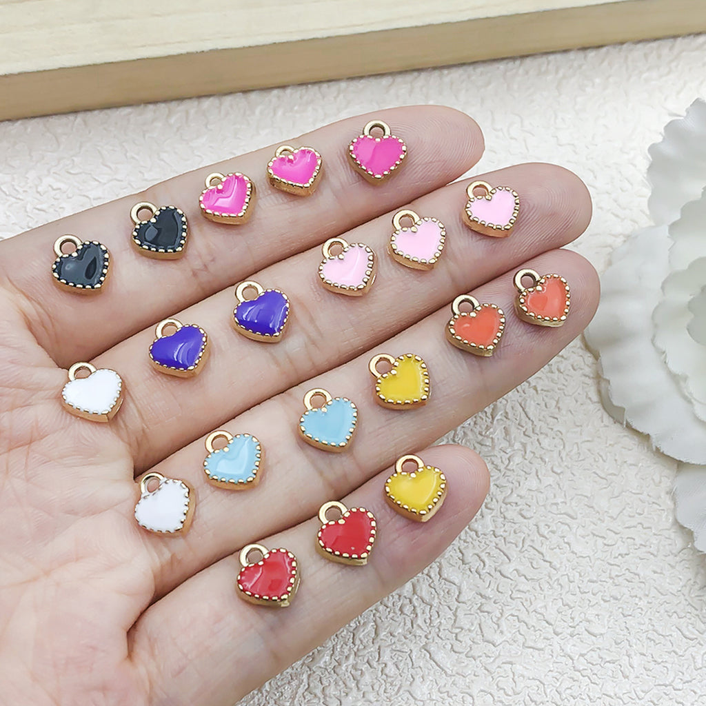 Zinc Alloy Enamel Mini Heart Charm Pendant for DIY Necklace Earrings Jewelry — 8×9mm