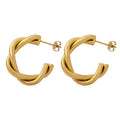 Twisted C-Shape Stud Hoop Earrings Gold Steel Tone Pair view 5