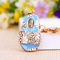 Jeweled Floral Slide Sandal Keychains in Pink and Blue view 7