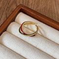 Four Mixed Red Enamel And Crystal Open Ring Designs In Gold Tone view 9