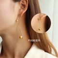 Asymmetric Gold Ball Drop Earrings Long and Short Pair view 1