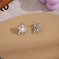 Silver Tone Leaf Pearl Look Floral Small Stud Earrings view 4
