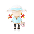 Enamel Girl Hat Bag Brooch Pink Cream or Blue Outfit Pin view 5