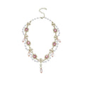 Pink White Floral Pearl Fringe Statement Necklace For Women view 5