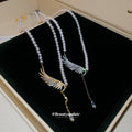 Wing and Crystal Drop Pendant Necklace in Two Metal Tones view 2